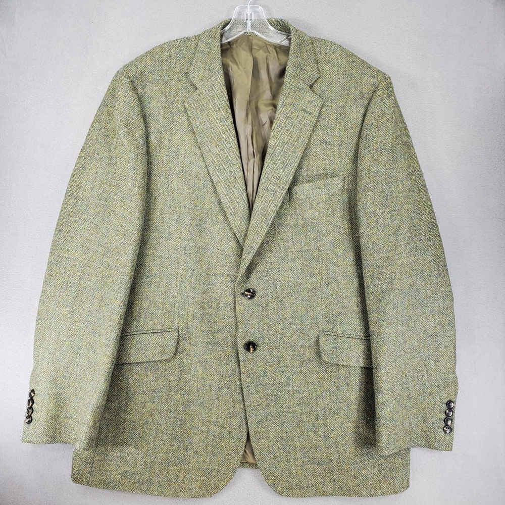 Joseph Turner Blazer Men 48L Green Herringbone Kynoch Wool Tweed Sport Coat